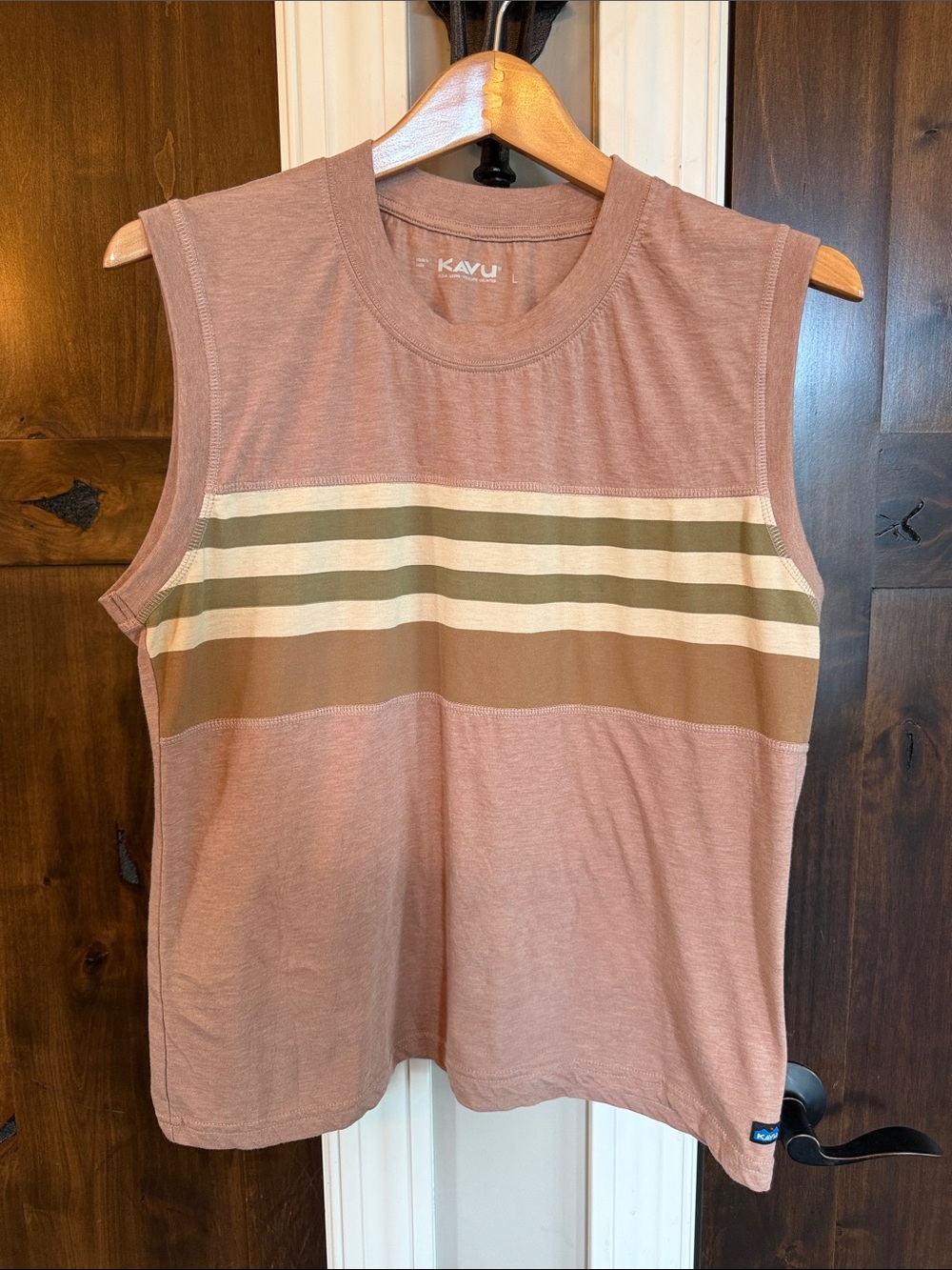 Kavu Mauve Tank with Cream and Brown Stripes